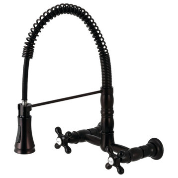 Two-Handle Wall-Mount Pull-Down Sprayer Kitchen Faucet, Oil Rubbed Bronze
