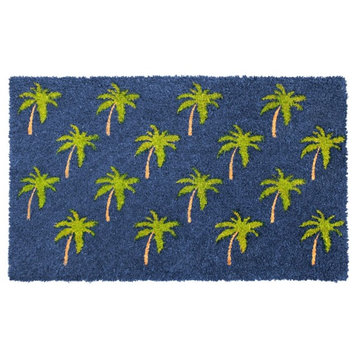 Blue Machine Tufted Palm Tree Graphic Coir Doormat, 18"x30"