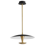 Oxygen Lighting - Oxygen Lighting 3-646-1540 Spacely 1-Light Pendant Light - Oxygen Lighting 3-646-1540 Spacely 1-Light Pendant Light. Series: Spacely. Finish: Black w/ Aged Brass. Dimension(in): 8.63(H) x 17.75(W). Bulb: (1)12.5W LED(Included). CRI: 90. Kelvins: 3000. Voltage: 120. UL ETL Approved: Y.