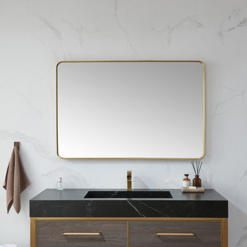Vinnova Mutriku Rectangle Metal Wall Mirror, Brushed Gold, 48" W X 32" H