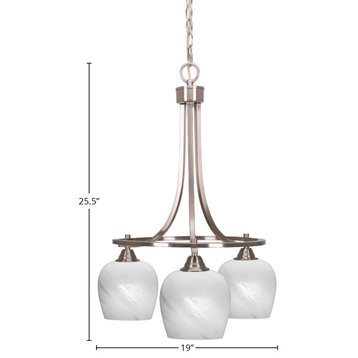 Paramount Downlight 3-Light Chandelier, Brushed Nickel, 6" White Marble Glass