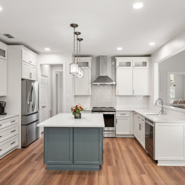 Kitchen Front View with Teal Island