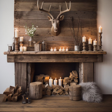 Wood Beam fireplace Mantels with Wooden Legs
