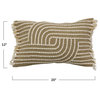 Cotton Slub Lumbar Pillow with Embroidery and Fringe, Multicolor