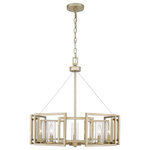 Golden Lighting - Marco 5-Light Chandelier, White Gold - Sleek angles, pure geometry, and industrial finishes synergize to make an ultra-modern statement in Golden Lighting's Marco collection. A soft White Gold finish heightens the light airy look of the collection, while Clear Glass cylinders surround the stately silhouettes of candelabra bulbs. This 5 light chandelier creates a stylish focal point and is comfortably sized for intimate dining and living areas.