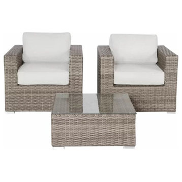 Living Source Double Club Wicker / Rattan Sectional Set w/ Cushion in Gray/Beige