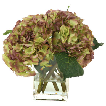 Waterlook® Amethyst Hydrangea Nosegay in Rectangular Glass Vase
