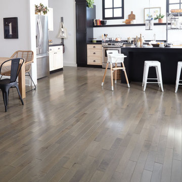 Black and White Transitional Kitchen - Blue Ridge Taupe, Engineered, Red Oak Har