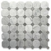Octagon Mosaic Carrara Marble White Bianco Tile Gray Dots Honed 2", 1 sheet