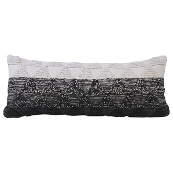 Ox Bay Handwoven Black/White Geometric Organic Cotton Pillow Cover, 14"x36"