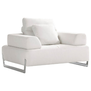 Ravenna White Faux Suede Accent Chair With Sliding Backrest and Armrest