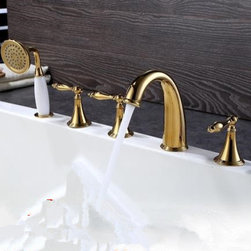 Antique Golden Printed Five-pieces Widespread Tub Faucet with Hand Shower FBT067 - Bathtub Faucets