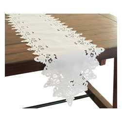 Xia Home Fashions - Victorian Lace Embroidered Cutwork Table Runner, 15"x72", Ivory - Table Runners
