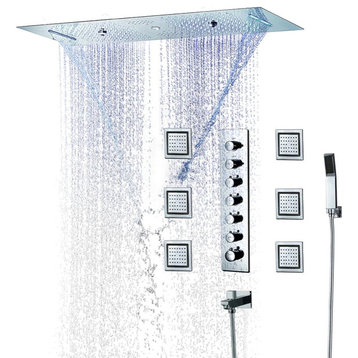 LED Rainfall Shower System With Hand Shower, Style F - Touch Panel Light