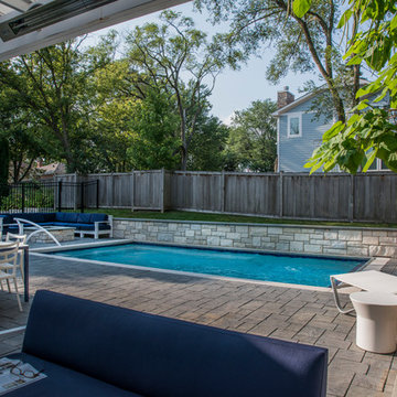Northbrook, IL Compact Pool with Cover, Fire Pit and Swim Resistance Machine