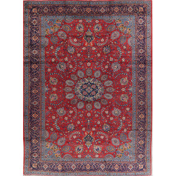 Victorian Style Sarouk Medallion Hand-Knotted Oriental Area Rug, Red, 9 X 13 Ft.
