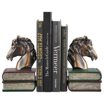 Danya B. Horses on Books Polyresin Antique Patina Finish Bookend Set of 2