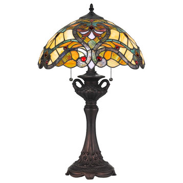 Cal Lighting Tiffany 3 Light Table Lamp, 25"
