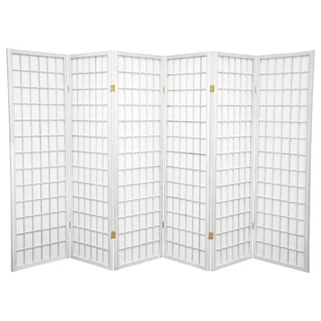 5' Tall Window Pane Shoji Screen, White, 6 Panels