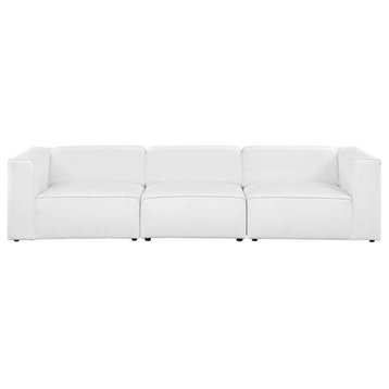 Gamine 3 Piece Upholstered Fabric Sectional Sofa Set, White