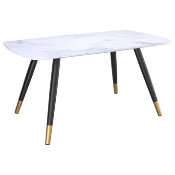 Contemporary MDF and Metal Rectangular Dining Table, White and Black