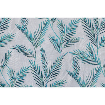 Turquoise Blue Shrubs Printed Cotton Fabric By The Yard, Printed Cotton