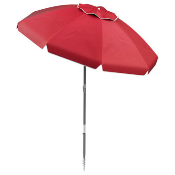 Pure Garden 7 Foot Red Beach Umbrella 360 Degree Tilt With Sand Anchor