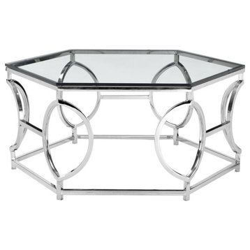 American Home Classic Arthur Metal and Glass Coffee Table in High Polish Silver