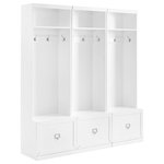Crosley Furniture - Harper 3-Piece Entryway Set, White 3 Hall Trees - Tame your tumultuous entryway with the Harper 3pc Entryway Set. Comprised of three slim hall trees side by side, this set is a home organization dream. A total of 12 classic double hooks will provide hanging storage for coats, hats, and book bags. Three full-extension storage drawers with label holder hardware can be customized with personal labels. The three upper shelves are ideal for small storage baskets to hold your wallet, phone, and keys. The Harper 3pc Entryway Set can pair modularly with other items in the collection and create the look of genuine built-in storage.