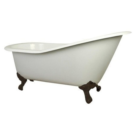 61" Slipper Clawfoot Tub w/7" Faucet Drillings and Feet, White/Oil Rubbed Bronze