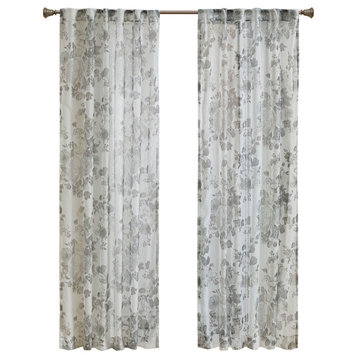 Madison Park Simone Printed Floral Rod Pocket and Back Tab Voile Sheer Curtain