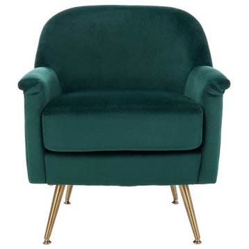 Meredith Mid Century Arm Chair Emerald/ Brass