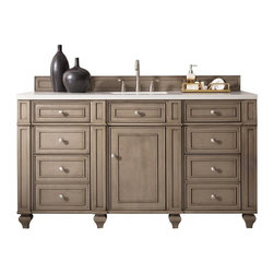 60 inch Antique Single Sink Bathroom Vanity Whitewashed Walnut Finish - Bathroom Vanities And Sink Consoles