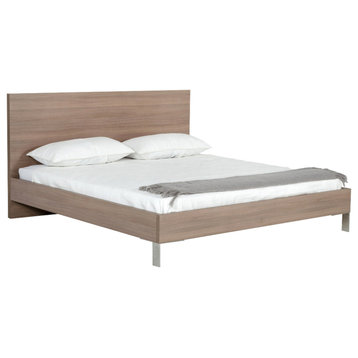 Quincy Brown Oak and Brushed Stainless Steel Bed, Eastern King