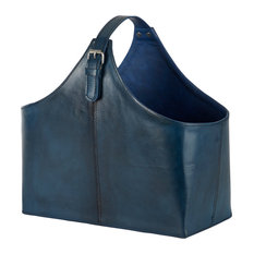 Blue Leather Magazine Holder With Buckle, 16"x14.5"