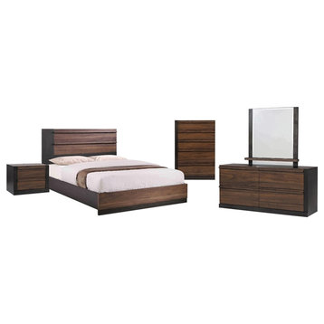 Coaster 5-Piece Modern Wood Eastern King Flatform Bedroom Set in Walnut