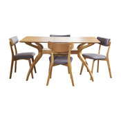 GDF Studio 5-Piece Nasseen Mid Century Wood Dining Set, Dark Gray
