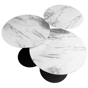 3-pcs Round Metal Coffee Table Set with Marble Finish