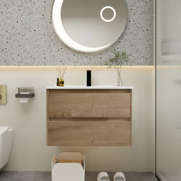 BNK Wall Mounted Bathroom Vanity With Sink Set, Imitative Oak, 30"