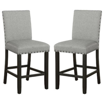 Home Square Solid Back Counter Height Stool in Gray and Antique Noir - Set of 2