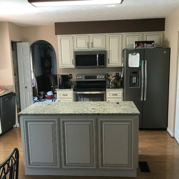 cabinet refacing------------antique white with brown glaze cabinets