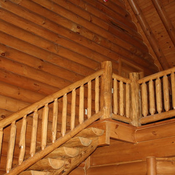Heavy Timber Stairs and Hand Peeled Railing
