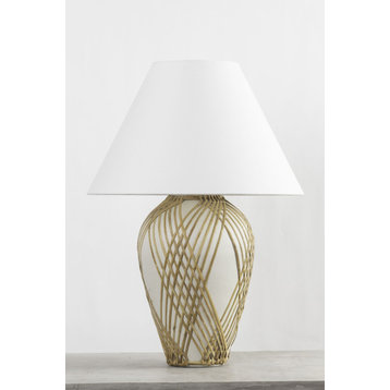 Bayonne 29" High Vintage Gold Leaf/Ceramic White With Rattan Table