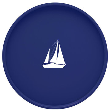 Kasualware 14" Round Serving Tray, Blue Sailboat