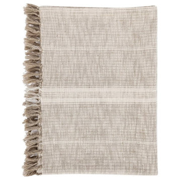 Kosas Home Lea 50x70" Cotton and Linen Stripe Throw Blanket in Ivory/Natural