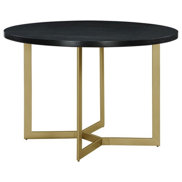 Round 45 x 45 Black Wood Dining Table with Gold Painted Base