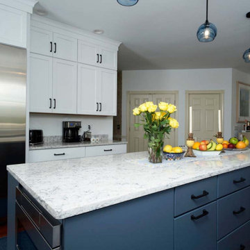 Allentown PA- Transitional- White Kitchen with Contrasting Island