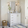 Ariel Taylor 37" Right Rectangle Sink Bath Vanity, White, 1.5" White Quartz