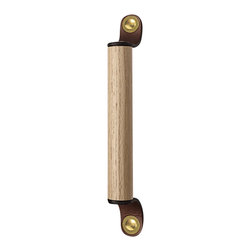 Walnut Studiolo - Leather and Wood Handle, The Sellwood, Dark Brown, 9.5" Center-to-Center, Brass - Cabinet And Drawer Handle Pulls