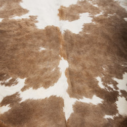 Luxury Natural Cowhide Area Rug, Handmade, Beige, White, Hair-on-Hide, 7'0"x6'7" - Area Rugs